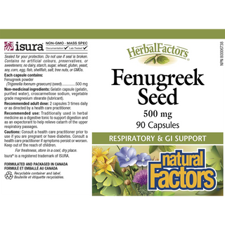 Natural Factors Fenugreek Seed 500mg 90 Capsules