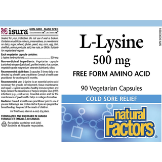 Natural Factors L-Lysine 500mg 90 Veggie Caps