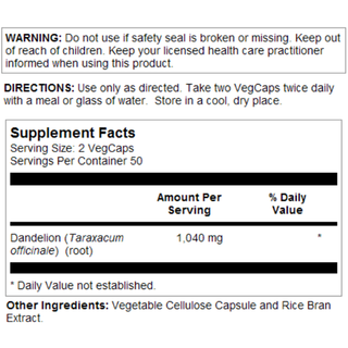 Solaray Dandelion 520mg 100 Veggie Caps