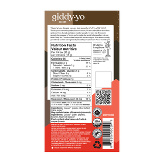 Giddy Yoyo Organic 90% Dark Chocolate Bar Crunchy XDark  60g