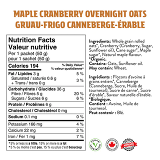 Yumi Organics Overnight Oats Maple Cranberry 250g