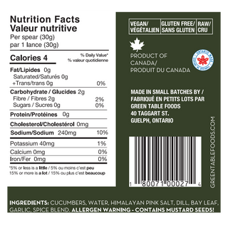 Green Table Foods Living Dill Pickles 750mL