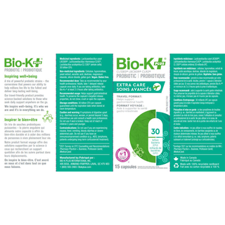 BIO-K Extra Care Travel Probiotic 30 Billion 15 Capsules