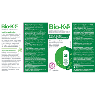 BIO-K Daily Care + Probiotic 25 Billion 15 Capsules