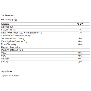 Raincoast Wild Skipjack Tuna No Salt 142g