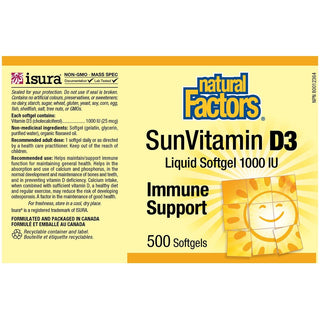 Natural Factors Sun Vitamin D3 1000 IU 500 Softgels