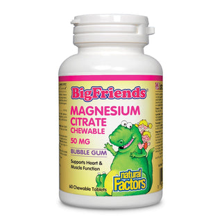 Natural Factors Big Friends Magnesium Citrate Bubble Gum 50mg 60 Chewable Tablets