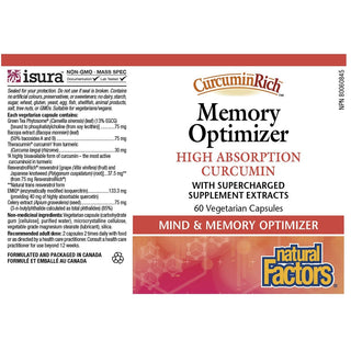 Natural Factors Curcumin Rich Memory Optimizer 60 Veggie Caps