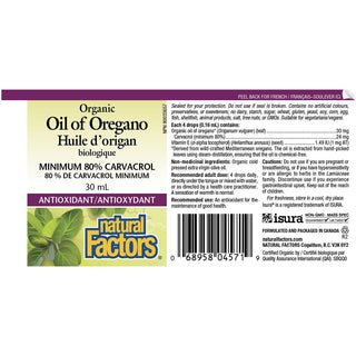 Natural Factors Oil of Oregano Organic 30mL