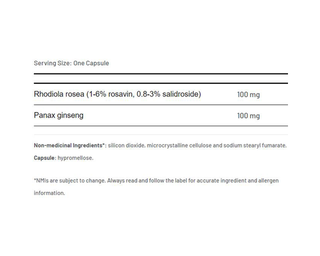 AOR Rhodiola Rosea With Ginseng 200mg 60 Capsules