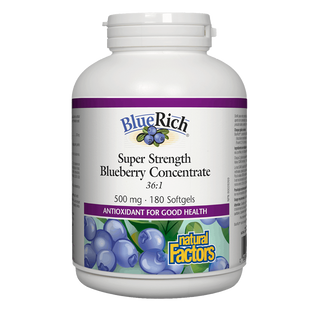 Natural Factors Blue Rich Blueberry Concentrate Super Strength 500 mg 180 Softgels