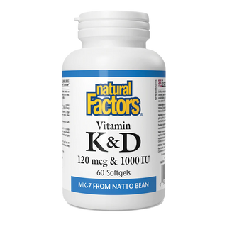 Natural Factors Vitamin K & D 120mcg & 1000 IU 60 Softgels