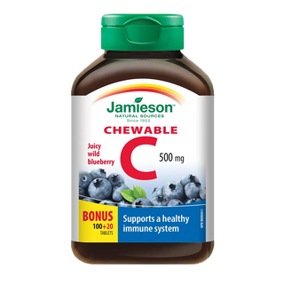 Jamieson Vitamin C 500mg Blueberry 100+20 Chewable Tablets