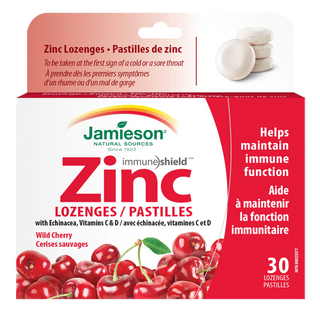 Jamieson Zinc With Echinacea Vitamin C & D Wild Cherry 30 Lozenges