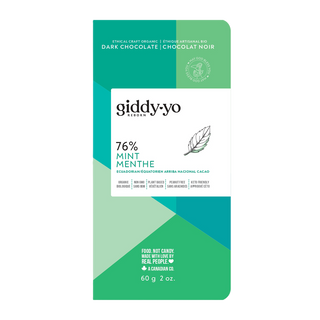 Giddy Yoyo Organic 76% Dark Chocolate Bar Mint 60g