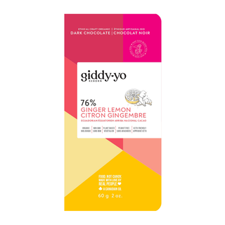 Giddy Yoyo Organic 76% Dark Chocolate Bar Ginger Lemon 60g