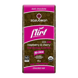 Zazubean Organic Dark Chocolate Flirt Bar Raspberry & Cherry 85g