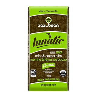 Zazubean Organic Dark Chocolate Lunatic Bar Mint & Cocoa Nibs 85g