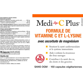 Medi C Plus Vitamin C & L-Lysine Formula With Magnesium Ascorbate 150 Veggie Caps