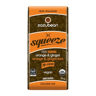 Zazubean Organic Dark Chocolate Squeeze Bar Orange & Ginger 85g