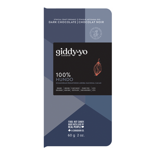 Giddy Yoyo Organic 100% Dark Chocolate Bar Hundo 60g