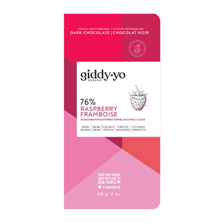 Giddy Yoyo Organic 76% Dark Chocolate Bar Raspberry 60g