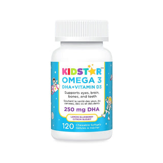 KidStar Omega 3 DHA+Vitamin D3 Lemon Blueberry 120 Chewable Softgels