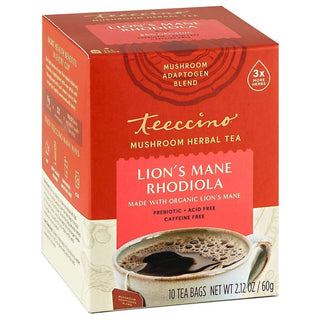 Teeccino Mushroom Herbal Tea Lion's Mane Rhodiola 10 Tea Bags