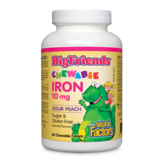 Natural Factors Big Friends Iron 10mg Sour Peach 60 Chewable Tablets