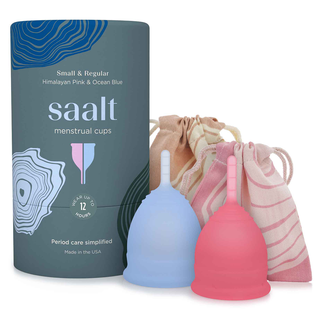 Saalt Menstrual Cup Small & Regular Himalayan Pink & Ocean Blue Duo Pack