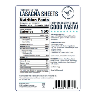 Taste Republic Gluten Free Fresh Pasta Lasagna Sheets 340g