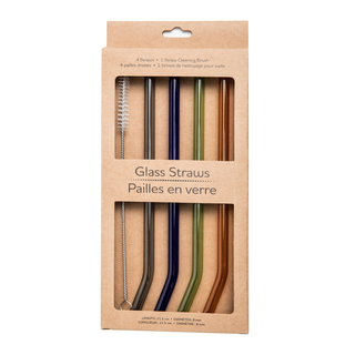 Life Without Waste Regular Bent Glass Straws Multi Colour 4 Packs