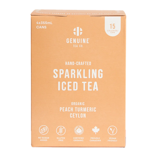 Genuine Tea Organic Sparkling Iced Tea Peach Turmeric Ceylon 4x355mL