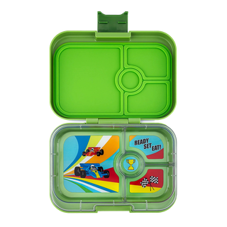 Yumbox Panino 4 Compartment Bento Box Matcha Green With Race Cars 1 Pack