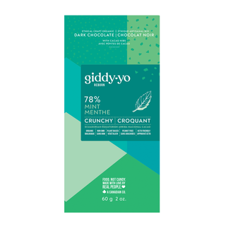 Giddy Yoyo Organic 78% Dark Chocolate Bar Crunchy Mint 60g