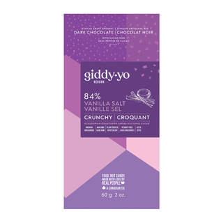 Giddy Yoyo Organic 84% Dark Chocolate Bar Crunchy Vanilla Salt 60g