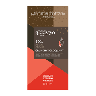 Giddy Yoyo Organic 90% Dark Chocolate Bar Crunchy XDark  60g