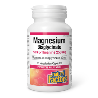 Natural Factors Magnesium Bisglycinate 40mg Plus L-Theanine 250mg 90 Veggie Caps