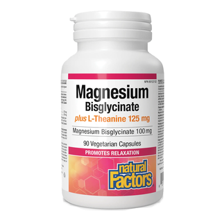 Natural Factors Magnesium Bisglycinate 100mg Plus L-Theanine 125mg 90 Veggie Caps