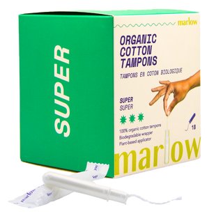 Marlow Organic Cotton Tampons Super 18 Counts