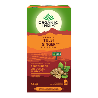 Organic India Organic Tulsi Ginger Tea Caffeine Free 25 Tea Bags