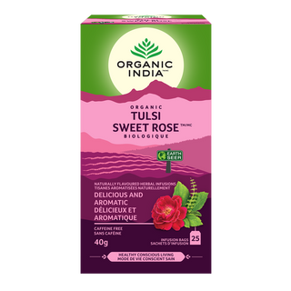 Organic India Organic Tulsi Sweet Rose Tea Caffeine Free 25 Tea Bags