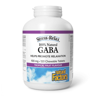 Natural Factors Stress-Relax GABA 100% Natural 100mg Tropical Fruit 120 Chewable Tablets