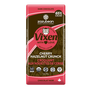 Zazubean Dark Chocolate Bar Valentine's Edition Vixen Cherry Hazelnut Crunch 85g