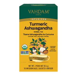 Vahdam Organic Herbal Tea Turmeric Ashwagandha 18 Tea Bags