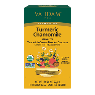 Vahdam Organic Herbal Tea Turmeric Chamomile 18 Tea Bags