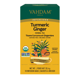 Vahdam Organic Herbal Tea Turmeric Ginger 18 Tea Bags