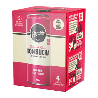 Remedy Organic Kombucha Can Wild Berry 4x355mL