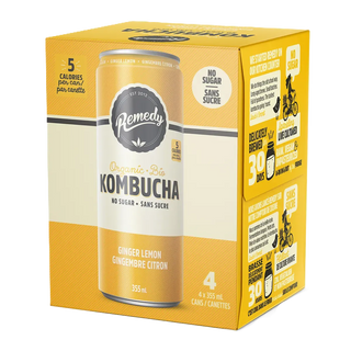 Remedy Organic Kombucha Can Ginger Lemon 4x355mL