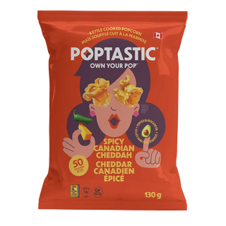 Poptastic Kettle Cooked Popcorn Spicy Canadian Cheddah 130g